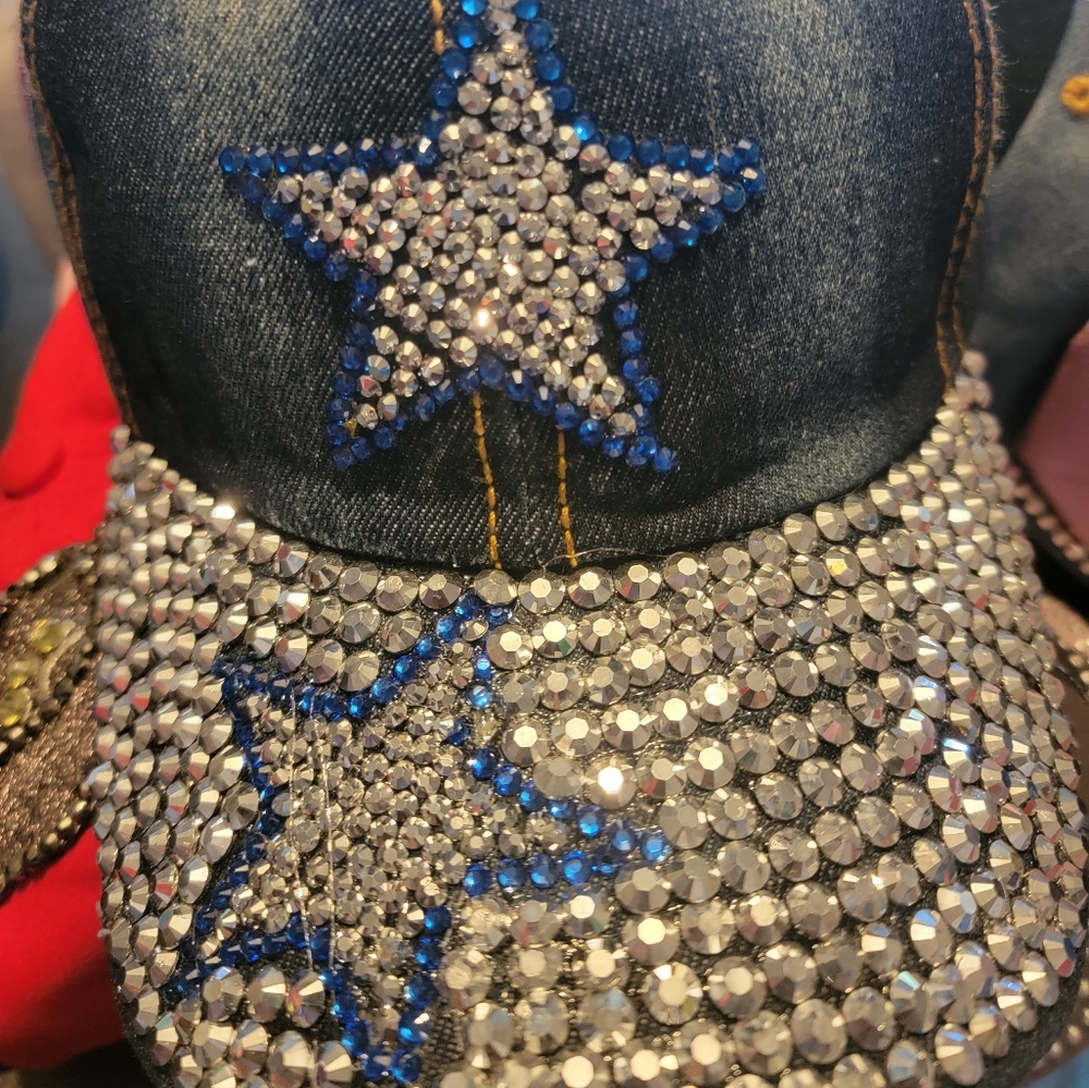 New Blue Jean Rhinestone star adjustable baseball cap